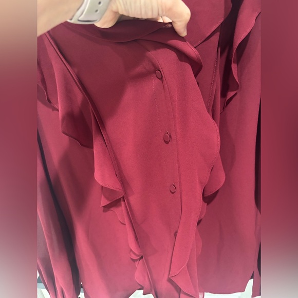 Reiss Red Ruffled Long Sleeve Blouse Size:6 USA - Picture 8 of 10